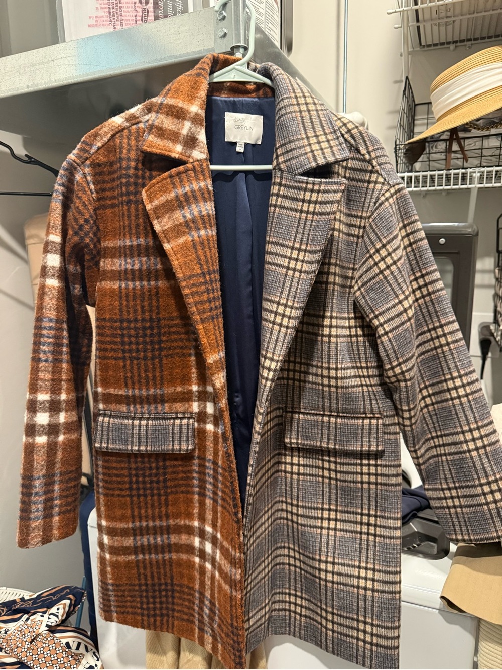 Greylin Women's Plaid Wool-Blend Overcoat in Brown & Gray